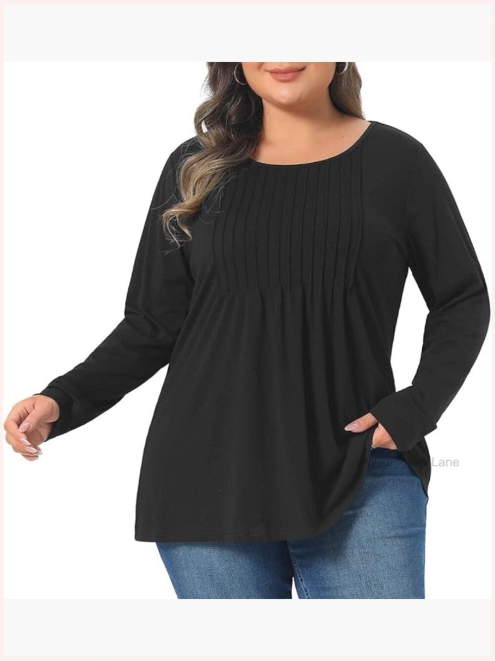 Plus Size Pleated Blouses for Women Long Sleeve Crew Neck Soft Tunic Top
